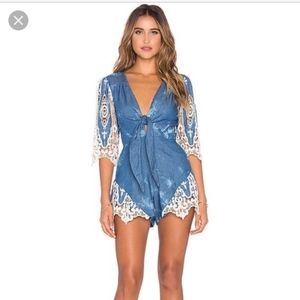 Free People Denim and Lace Romper M